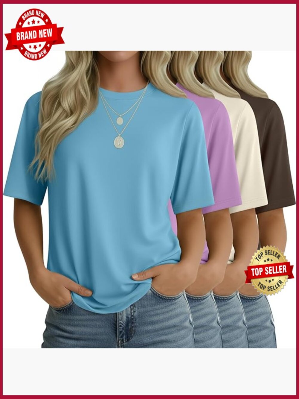 4 Pack Women's Half Sleeve T Shirts Crew Neck Loose Fit Summer Tees Elbow Length